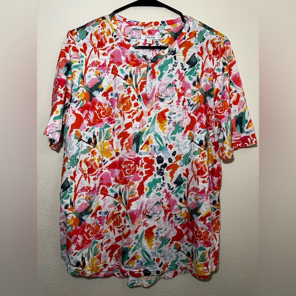 Chico's Colorful Floral Short Sleeve Tee